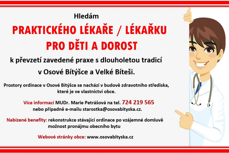 Praktický lékař/lékařka pro děti a dorost v Osové Bítýšce