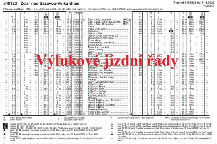 Výlukové jízdní řády od 5.5. - 31.5.2022