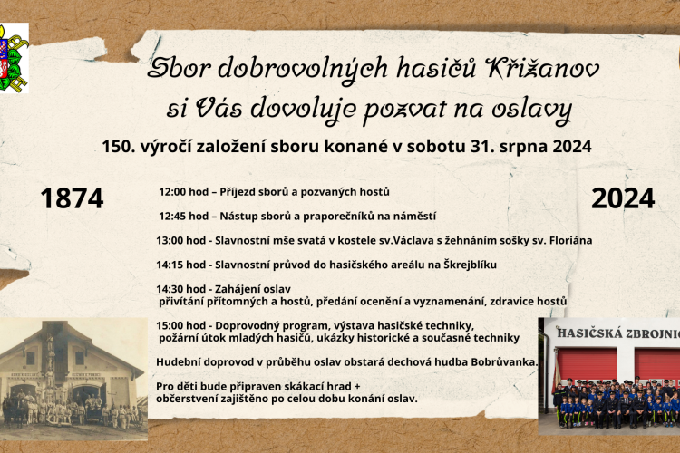 150. výročí založení sboru dobrovolných hasičů Křižanov